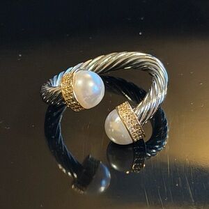 Pearl Cable Ring with CZs